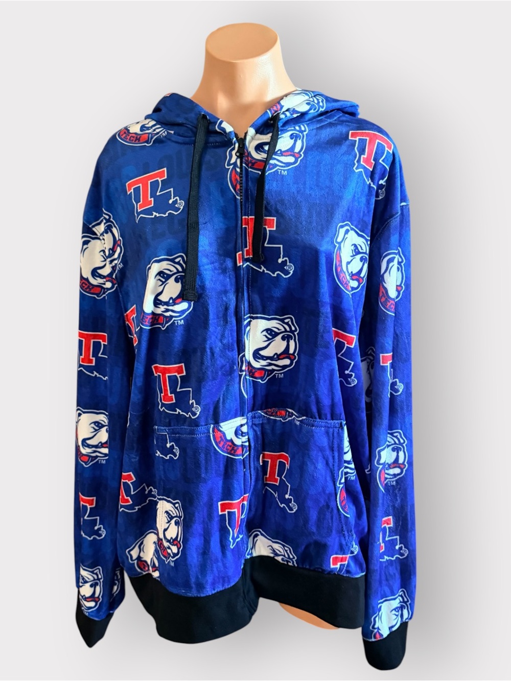 ⁠Top Drawer Men XXL Louisiana Tech Bulldogs All Over Print Zip Hoodie Jacket NWT